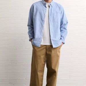 American Eagle Outfitters Classic Fit Lightly Distressed Almost Denim Like Shirt